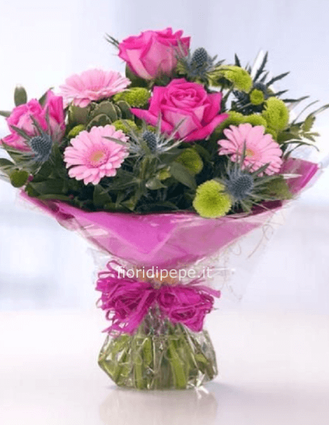 Bouquet  con roselline e gerbere